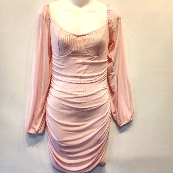 New Pink Bodycon Dress Pencil Dress with Bishop Sleeves Size S - Picture 2 of 7